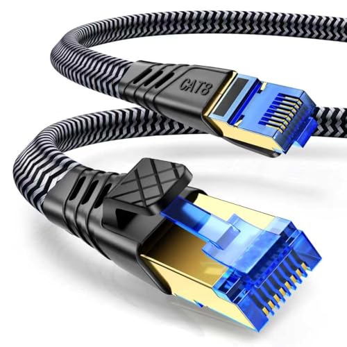 NORSHY Cat 8 Cable Ethernet 0.5m, Cable de Red Alta Velocidad 40Gbps 2000MHz S/FTP Trenzado Plano Cable Lan Conector RJ45 Cable Internet para PS5/PS4, Xbox,TV,Box, Router, PC, Módem