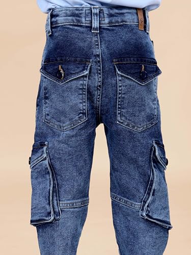 Image of KiddoPanti Boys Cargo Pants | 100% Cotton Twill | Comfortable Regular Fit | Elastic Waistband & Zip Fly | 6 Pocket Lower for Kids | Full-Length Casual Wear