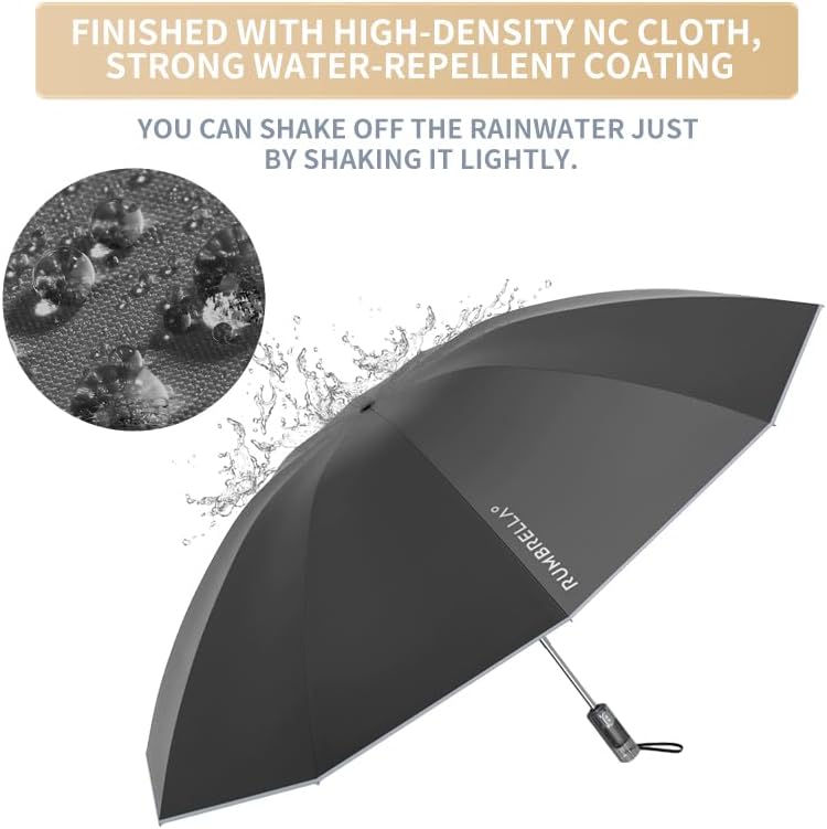 RUMBRELLA Inverted Folding Umbrella for Rain, 50 Inch Anti-UV Protection Automatic Car Travel Umbrella with Safety Reflective Strip