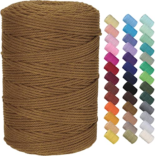 GOHOF Macrame Cord 3mm x 300m Premium Cotton Macrame Rope, 4 Strand Twisted Soft Cotton Cord, Perfect for Macrame Art Caramel Colour
