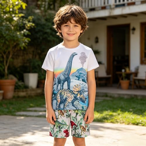 Image of Ayzozuy Boy Clothes Colorblock Top + Drawstring Waist Shorts 2 Pieces Kid Summer Outfits Set