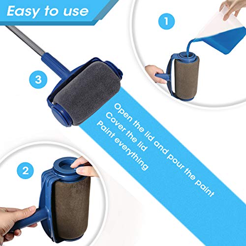 9Pcs Paint Roller Set, LIUMY Paint Runner Kit with 3 Knots Extension Pole,Handle Tool Painting Brush Set for House Wall,School & Office Wall, Ceiling,Quickly Decorate in Just Minutes(Blue) - Thumbnail 3