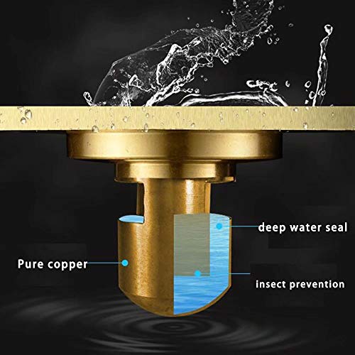 4 Inch Square Antique Brass Floor Drain with Removable Cover Waste Water Strainer for Bathroom, Kitchen, Veranda and Public Drain Area