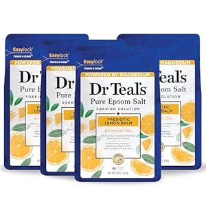 Dr Teal’s Pure Epsom Salt, Prebiotic Lemon Balm & Essential Oil, 3 lbs (Pack of 4)