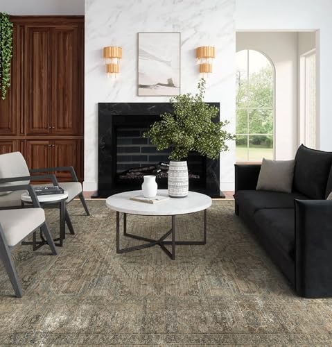 vivorug 6x9 Area Rugs, Ultra-Soft Washable Rug for Living Room Dinner Room Bedroom, Non-Slip Vintage Rug, Indoor Carpet Large Area Rug, Olive