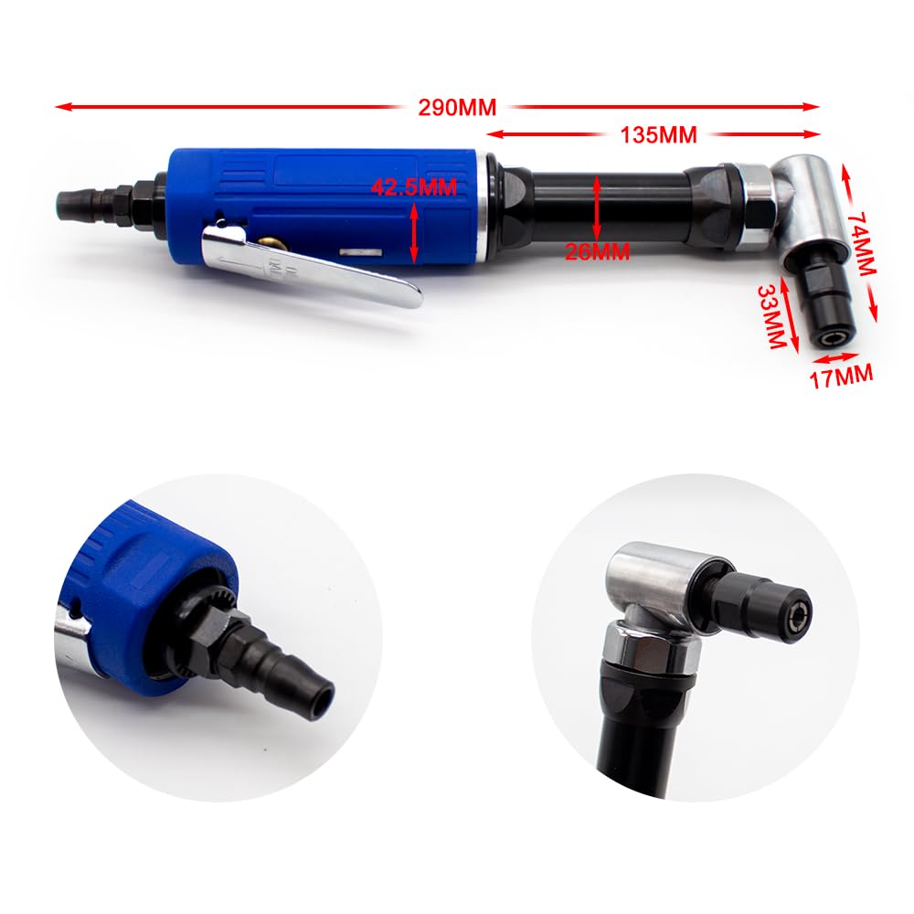 iDili 90 Degree Pneumatic Engraving Grinder, Poratble Elbow Air Die Grinder Right Angle Grinding Polishing Machine 18000RPM