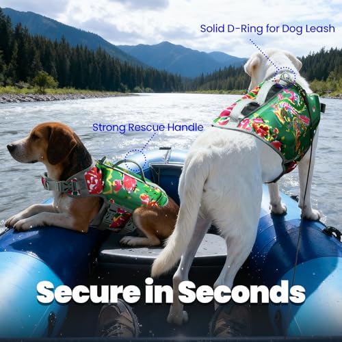 VIVAGLORY High Buoyancy Schwimmweste Hund, Rettungsweste, Hundeschwimmweste für Bootfahren, Schwimmhilfe & Auftrieb, XS, Nordwest Blumen-Grün