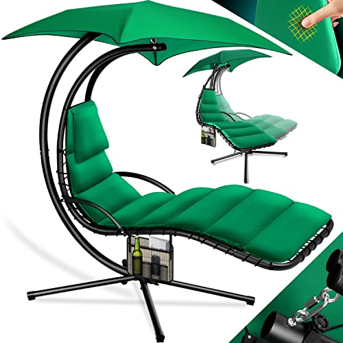 KESSER® Schwebeliege mit Sonnenschirm, Hängeliege, Sonnenliege H200, L194, B100 cm, Relaxliege, Schaukelliege Hängematte, bis 120 kg belastbar, Schaukelliege, Auflagen - Nackenkissen, Inkl. Tasche