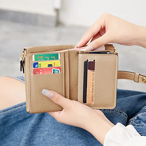 Aoxonel Small Wallets For Women Bifold Rfid Womens Wallet Billfold Ladies Leather Wallet,Trifold Card Holder With Double Zipper Coin Pocket (Apricot) #TOP6