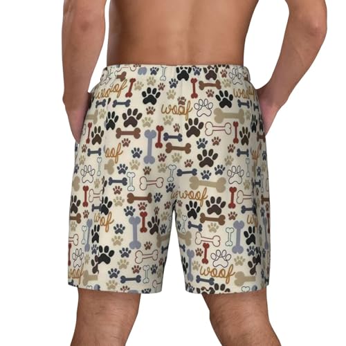 Men's Dog Bones Paw Print Quick-Dry Mesh Swim Trunks Stretch Lining Beach Shorts Surfing Summer Vacations White3