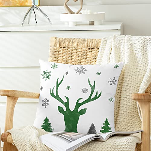 Calitime Throw Pillow Cases Pack Of 2 Cozy Watercolor Christmas Snowflakes Reindeer Tree Decorative Cushion Covers For Couch Bed Sofa Farmhouse Decoration 20 X 20 Inches Christmas Green #TOP4