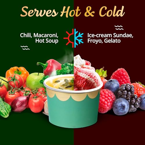 Image of Confettiville Paper Ice Cream Cups, 50-Count 9-Oz Disposable Dessert Bowls for Hot or Cold Food, 9-Ounce Christmas Party Supplies Treat Cups, Red and Gold, Floral Gold Foil