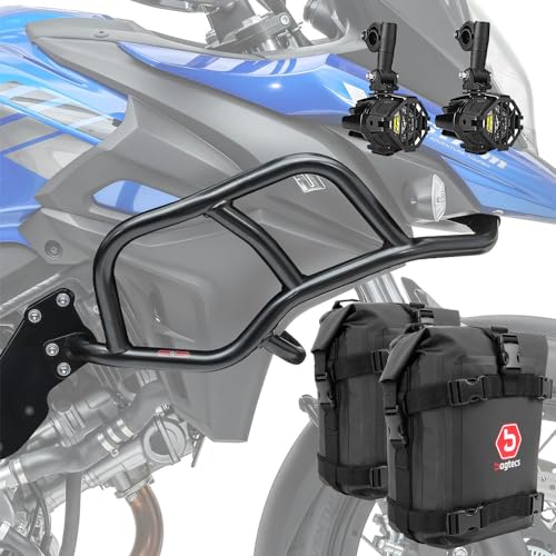 Sturzbügel + Scheinwerfer + Tasche kompatibel mit Suzuki V-Strom 650 / XT 17-25