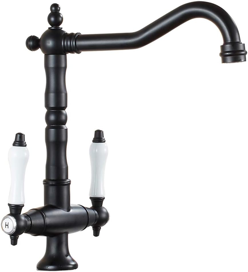 Kitchen Sink Mixer tap Black Swivel spout Brass Basin Double Handle Cold and hot Water bristain Mixer Faucet with UK Standard Fittings