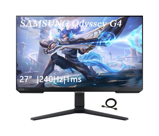 Image of Samsung 27 inch Odyssey G4 Series FHD Gaming Monitor, 240Hz, 1ms, HDR 10, G-Sync Compatible, AMD FreeSync Premium, Ultrawide Game View, HDMI, Black, with GSF HDMI Cable