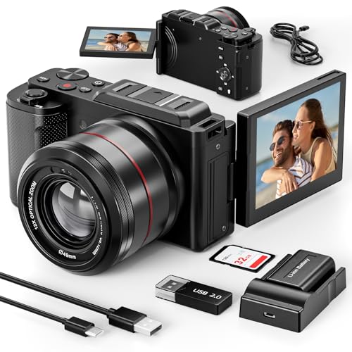 G-Anica Digital Camera, 5K&12X Optical Cameras for Photography, 48MP Vlogging Camera for YouTube, Video Camera, WiFi & HDMI Output, 32GB SD Card(2 Batteries)