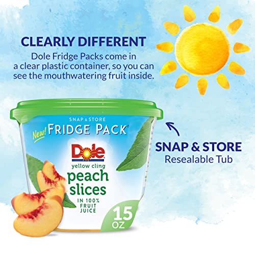Dole Fridge Pack Peach Slices in 100% Fruit Juice, Rich in Vitamin C,  Gluten Free Healthy Snack, 15 Oz ( Pack of 8)