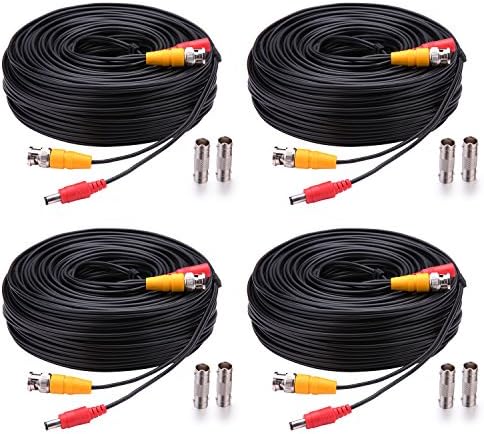 WILDHD Bnc Cable 4x150ft All-in-One Siamese Video and Power Security Camera Cable,BNC Extension Wire Cord with 2 Female Connectors for All Max 5MP HD CCTV DVR Surveillance System (4x150ft,Black)