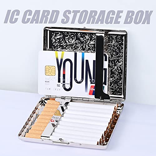 Image of Stylish Design Retro Metal Cigarette Case -Double Sided Spring Clip Open Cigarette,Pocket Holder Credit Card Holder Protective Security Wallet for Men and Women,Holds 20 100mm Cigarettes (Vine Silver)