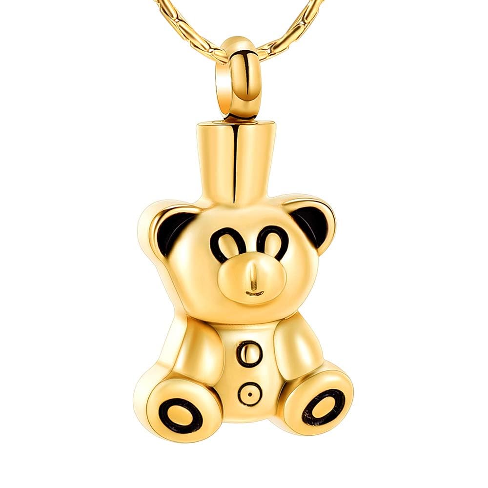 Cremation Jewelry Urn Necklaces for Ashes - Stainless Steel Teddy Bear Pendant Keepsake Memorial Pet Ashes Holder