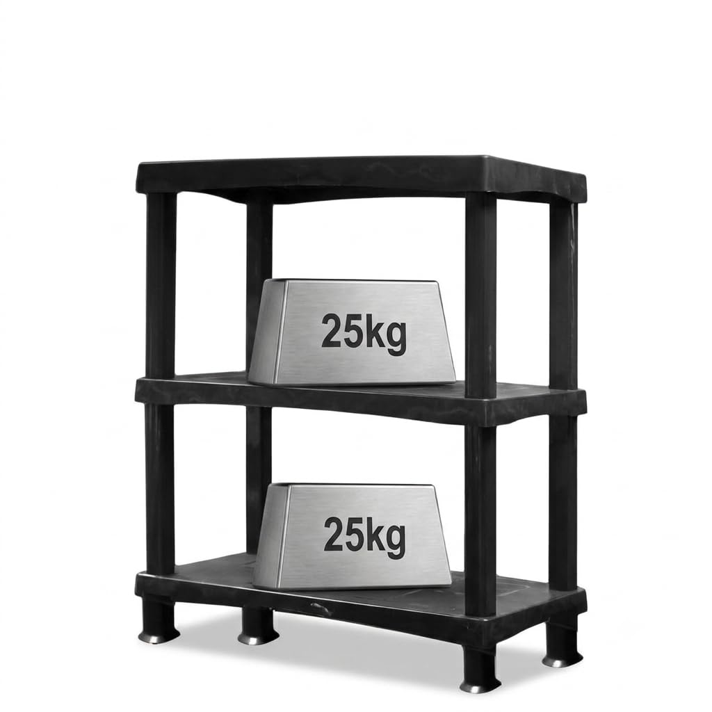 ZYORA Plastic Shelving Unit - Durable Storage Shelves for Garage Shelving, Shed Shelving, Shed Storage. Strong Racking Shelving and Garage Storage Shelf Unit, Ideal Shelving Units for Storage (3-Tier)
