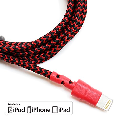 Tera Grand APL-WI114-RDBK 7X Durability Strain Relief, Nylon Braid, 4 Ft Lightning Cable, Red