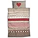 Produktbild CASATEX Renforcé Bettwäsche Landhaus Rot Braun Baumwolle Herz Karo Kariert Romantik, Größe:135 cm x 200 cm
