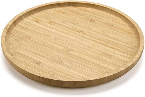 Bandeja redonda de bambú, platos de madera, plato de madera para servir, tabla de servir charcutería para cenarmesa auxiliar, 11.8 pulgadas