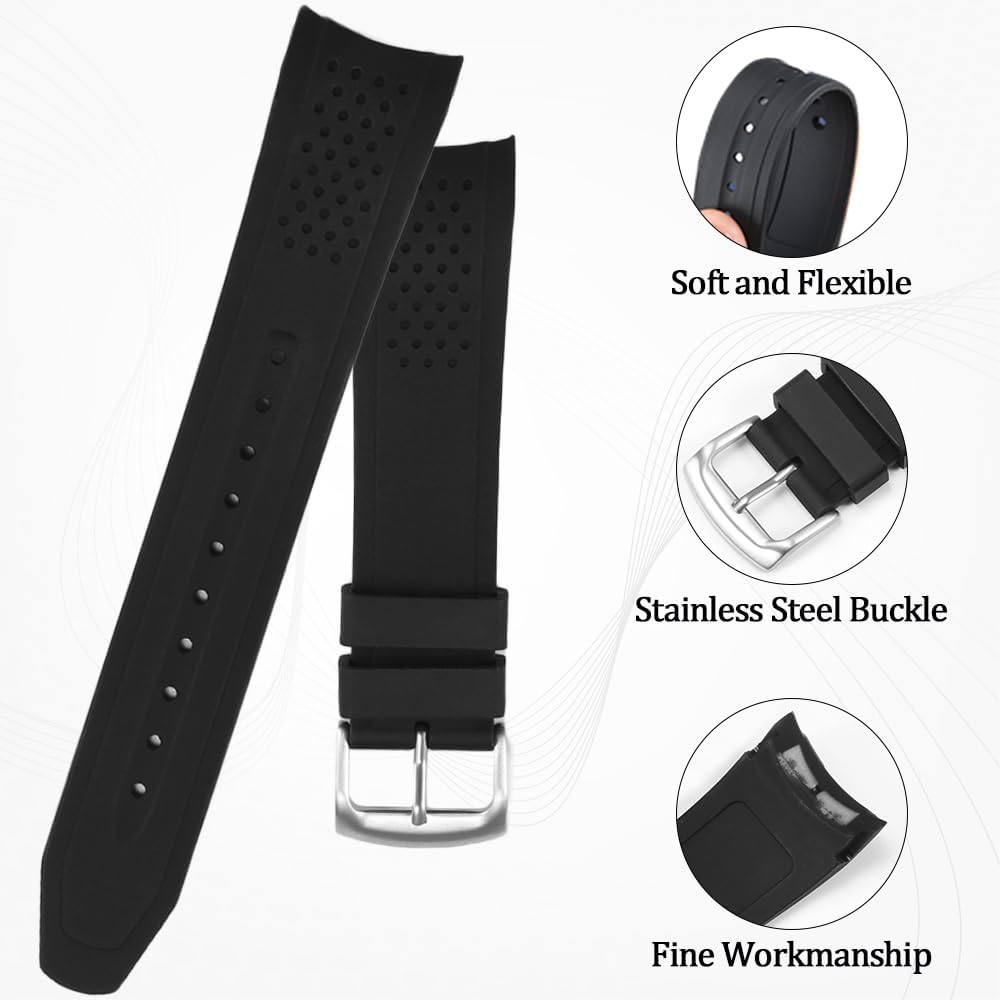 23mm Curved End Silicone Replacement Watch Strap - Compatible with Men's Eco-Drive Weekender AW1158-05L AW1150-07E AW1159-08E AW1160-01E AW1161-02E, Soft Waterproof Watch Band for Men