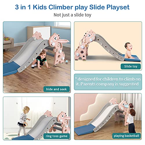Kids Slide Indoor Outdoor 4 In 1 Extra Long Toddler Slide Climber Set With Basketball Hoop And Ring Toss Game, Freestanding Slide Toy For Boys & Girls #TOP1