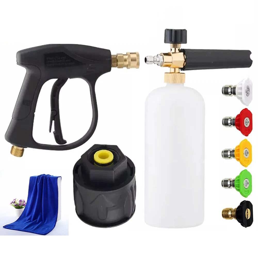 Blendra Pressure Washer Snow Foam Lance 5 Spray Nozzles,1/4" 1L Foam Cannon Soap Dispenser Bottle with M22 14MM Hose Interface for K2-K7 Jet Washer for Car Cleaning