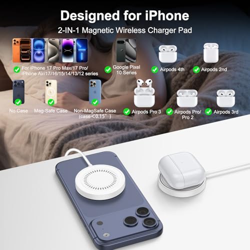 Image of for Pixel Wireless Charger Magnetic Wireless Charger Fast Charging Pad Pixelsnap Phone Charger for Google Pixel 10a 10 Pro 10 Pro XL 9A 9,15W MagSafe Charger USB-C /A Compatible iPhone 17 Pro Max 16 15