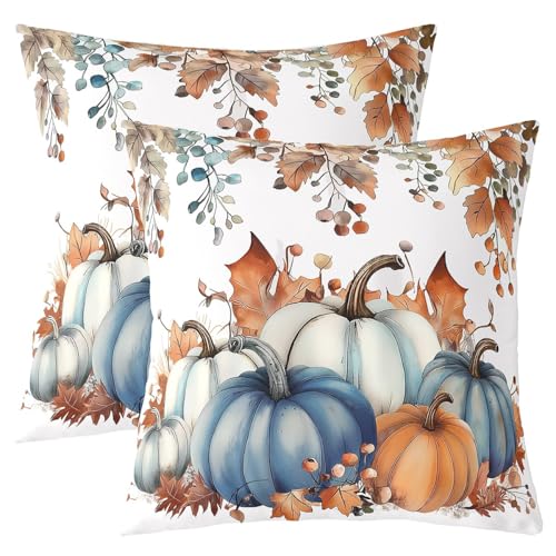 Manfei Hello Fall Throw Pillow Cover Autumn Pumpkins Maple Leaves