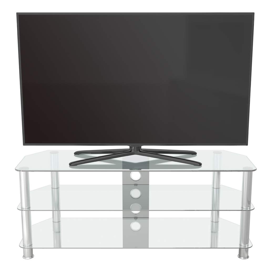 AVF Clear Glass TV Stand - Clear Glass & Chrome Metal Leg TV Unit Floorstand with Cable Management, 125cm Wide, For TVs Up to 60" & 45kg - SDC1250CMCC