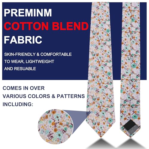 Image of Mantieqingway Men's Skinny Tie, Cotton Floral Ties for Men Wedding Necktie for Groom, Groomsmen, Missions, Dances