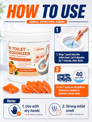 Image of Eazy2hD 50 Packs RV Toilet Treatment, Pre-measured Black Water Holding Tank Deodorizer - Breaks Down Waste & Paper, Drop Ins Porta Potty Chemicals, Prevent clogs & Eliminate Odor for Camper, Orange