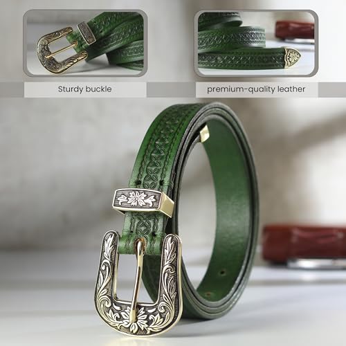 Image of 25mm Genuine Leather Waist Belt for Women - Fancy Vintage Buckle Belt For Jeans | Stylish Adjustable Party Belt For Ladies /Girls /Women | Waist Size 28-44 Inches