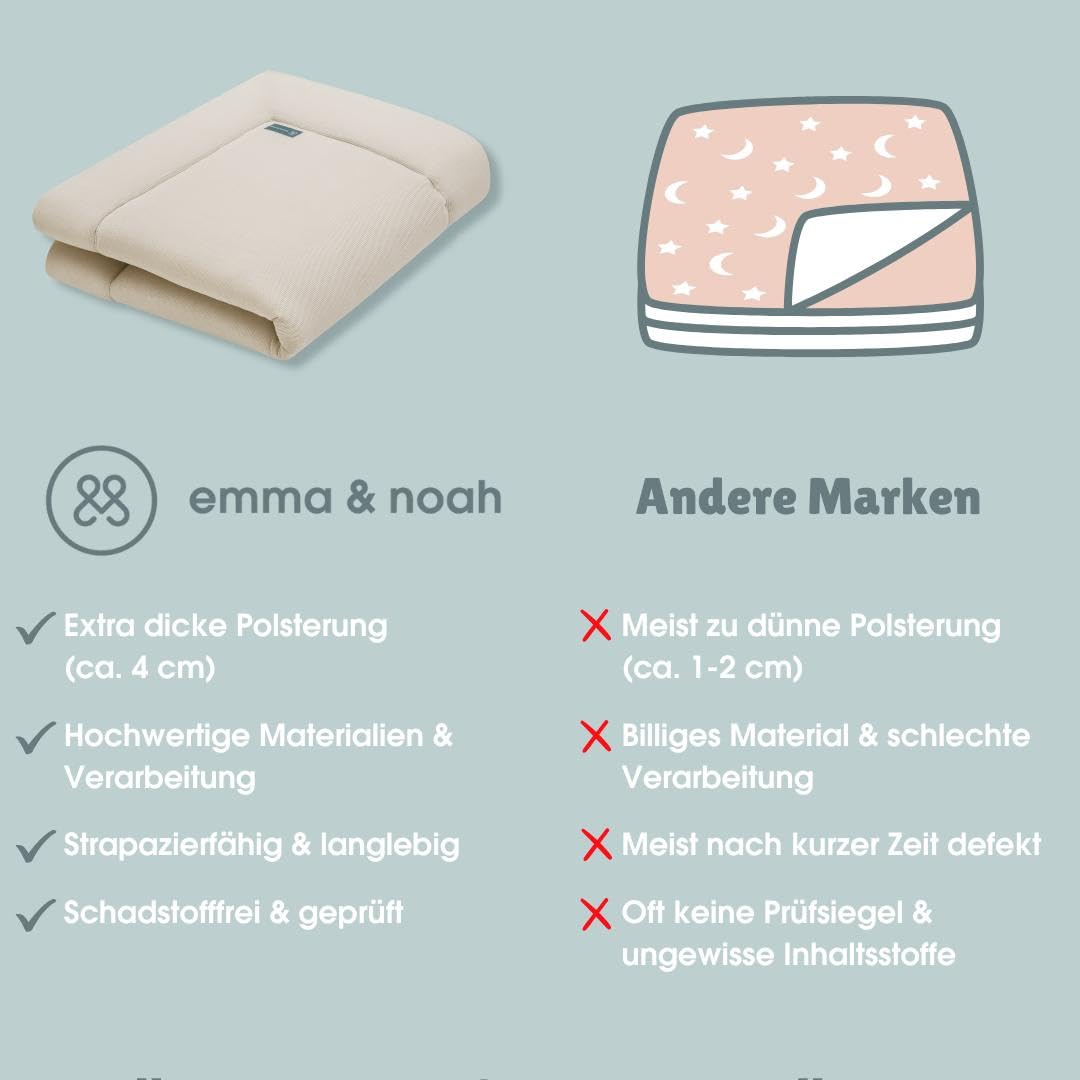 emma & noah Premium Baby Krabbeldecke, Extra Weich Gepolstert, Oeko-TEX - Frei von Schadstoffen, Bio-Baumwolle, Hochwertige Verarbeitung (Essential Beige, 120x120 cm)