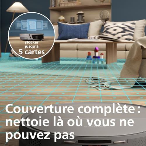 Philips Robot aspirateur Laveur série 9000 - Aspiration Ultra-Forte, Nettoyage à l'eau Douce, Station Tout-en-Un, détection des Obstacles, contrôle Via l'application (XU9100/10)