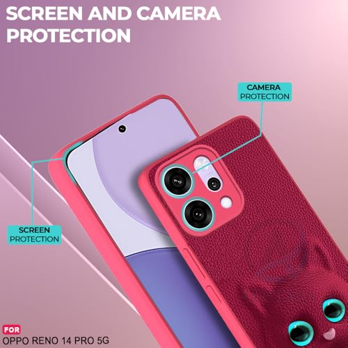 Image of AESTMO Back Case Cover for Oppo Reno 14 Pro 5G Back Cover | 3D Cat Cover | Leather Finish | Full Body Protection | Camera Protection Back Cover for Oppo Reno 14 Pro 5G (Pink)