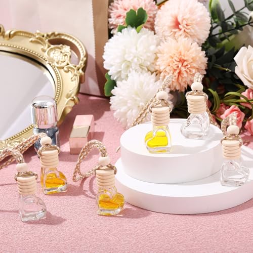 Image of DaisyInner 100 Sets Car Diffuser Bottles Empty Bulk Hanging Car Air Freshener Diffuser Bottles Glass Perfume Holder with Instruction Cards for Essential Oil Wedding Bridal Birthday Gifts (Heart)
