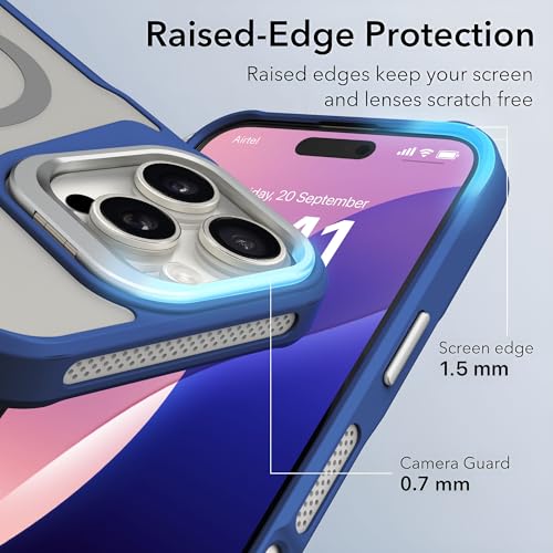 Image of eller sante Roxane Magpro Back Cover Case for iPhone 16 Pro Max Scratch Resistant Camera Screen Protector TPU Shockproof with Stand Holder Mag-Safe Wireless Charging- Blue