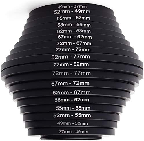 QKOO 18pcs Metal Filter Ring Adapter - Camera Lens Filter Stepping Adapter Rings Kit - 9pcs Step Up Ring Set + 9pcs Step Down Ring Set