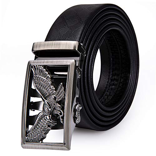 Image of Dubulle Designer Men's Belts, Ratchet Leather Sliding Buckle Dress Belt | 1 3 /8 inch(3.5cm) Genuine Leather Adjustable Strap, Automatic Ratcheting Buckles, Gift‑Boxed, Trim to Fit, for Business Casual
