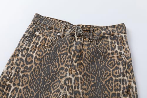 Pokn Leopard Jeans Leopard Print Jeans Cheetah Print Pants Wide-Leg Streetwear Pants Baggy Jeans Straight Leg Pants Unisex4