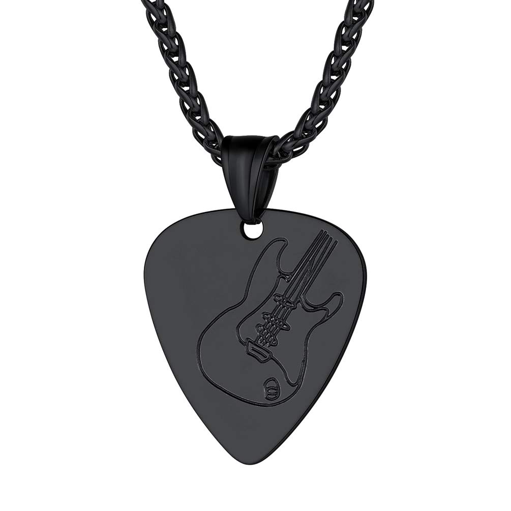 Trendy Guitar/Guitar Pick/Microphone Necklace for Men Women, 316L Stainless Steel Necklace in Silver/Gold/Black Tone, for Music Lover, Come with Box