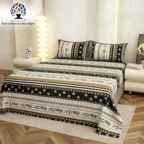 Image of Dream Living Premium Soft Double Bedsheet with 2 Pillow Covers | 130 GSM | 220x250 Cm | Beige & Black