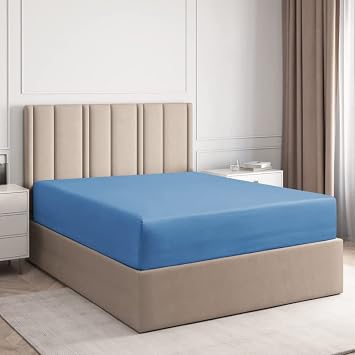 TBM 1 PC Fitted Sheet 600 Thread Count 100% Egyptian Twin Deep Blue 1pc, 100% Long Staple Cotton Fitted Sheets, Bed Fitted Sheet fit Upto 12 inch Deep Pockets