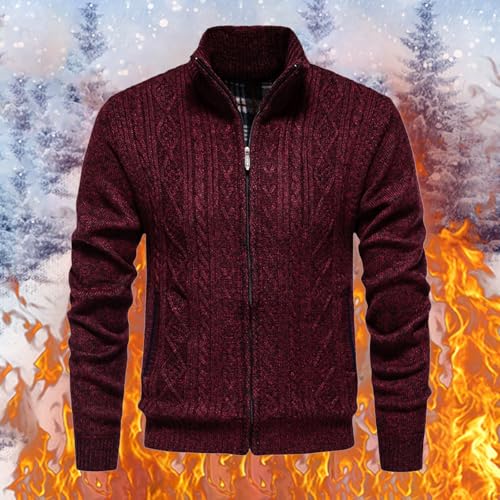 Fxbar Mens Designer Sweaters Men's Cardigan Sweater Full Zip Up Stand Collar Regular Fit Chest Pocket Knit Sweaters Casual 3 Pockets B-red3