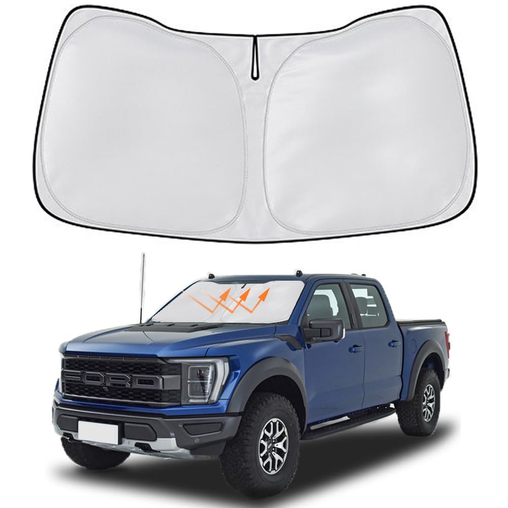 Windshield Sun Shade for Ford F-150 2015-2025 Window Sun Visor Protector Ford F150 Lariat, King Ranch, Platinum, XL XLT Limited Raptor Accessories Foldable Sunshade Blocks UV Rays Keep Your Car Cooler